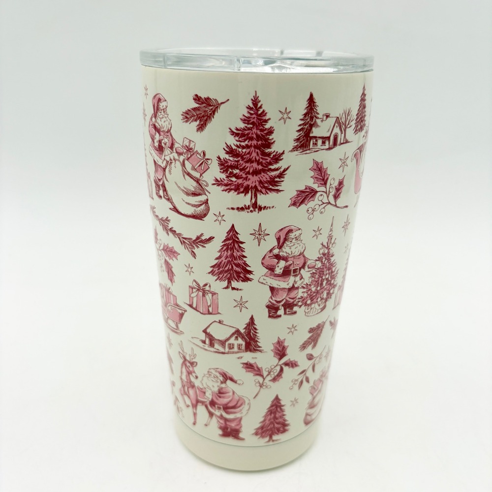 Clementine Paper Inc Christmas Toile‎ Stainless Steel Tumbler 20oz Red Cream